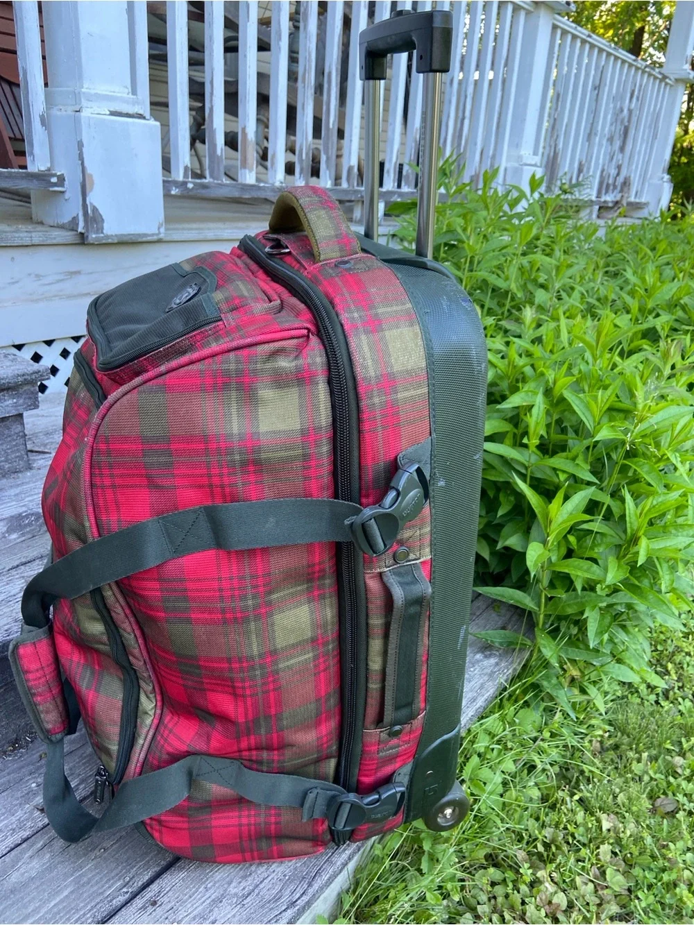 BURTON Luggage Plaid Wheelie Double Deck Rolling Travel Bag in Red